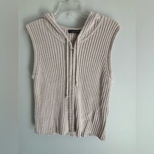Women’s Relativity Sleeveless Ribbed Knit Beige Hoodie Vest Size L